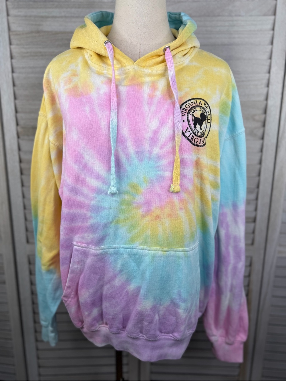 SUNSATIONS Tie Dye Pup "Stay Salty" Virginia Beach Pullover Hoodie Sweatshirt-XL
